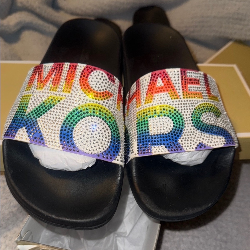 🌈Michael Kors Gilmore Rainbow Slides🌈